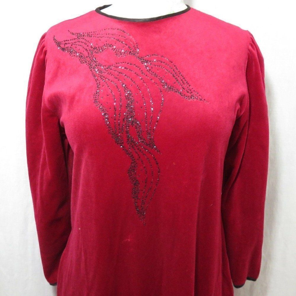 Vintage 60s Lisanne Loungewear Gown Robe Caftan Housecoat Red Velour Small
